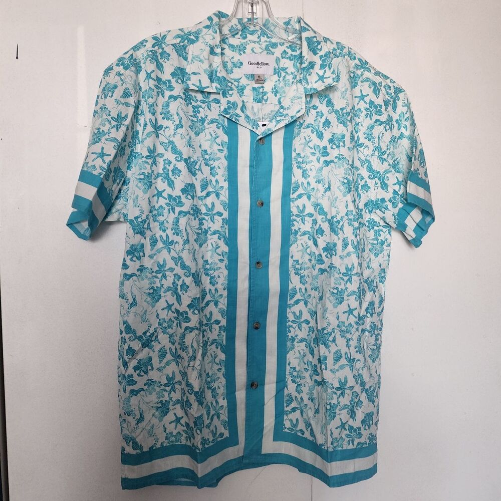 Goodfellow & Co linen Vacay Button-Up Men's M Blue Floral S/S camp collar beach